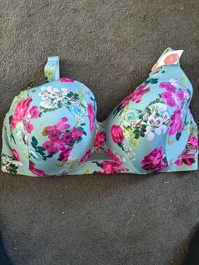 NWT Cacique 46DDD Floral Print Light Aqua Underwire Bra